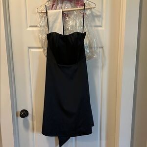 The Limited Black Satin A-Line Cocktail Dress with Black/White Sash
